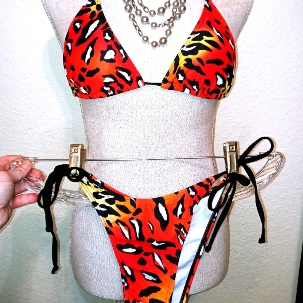 NWT-Shein Red, Black & Orange Cheetah Bikini